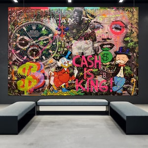 140 cm x 200 cm XXL dipinto grande quadro su tela pop art acrilico mix tecnica mista collage Cash is King Ali immagine 1