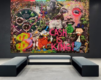 140 cm x 200 cm XXL painting large picture canvas pop art acrylic mix mixed media collage &quot; Cash is King Ali &quot;