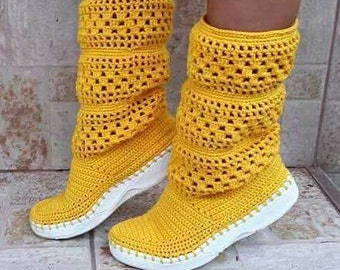 Crochet Crafterly Boots ,Yellow , perfect for summer and spring