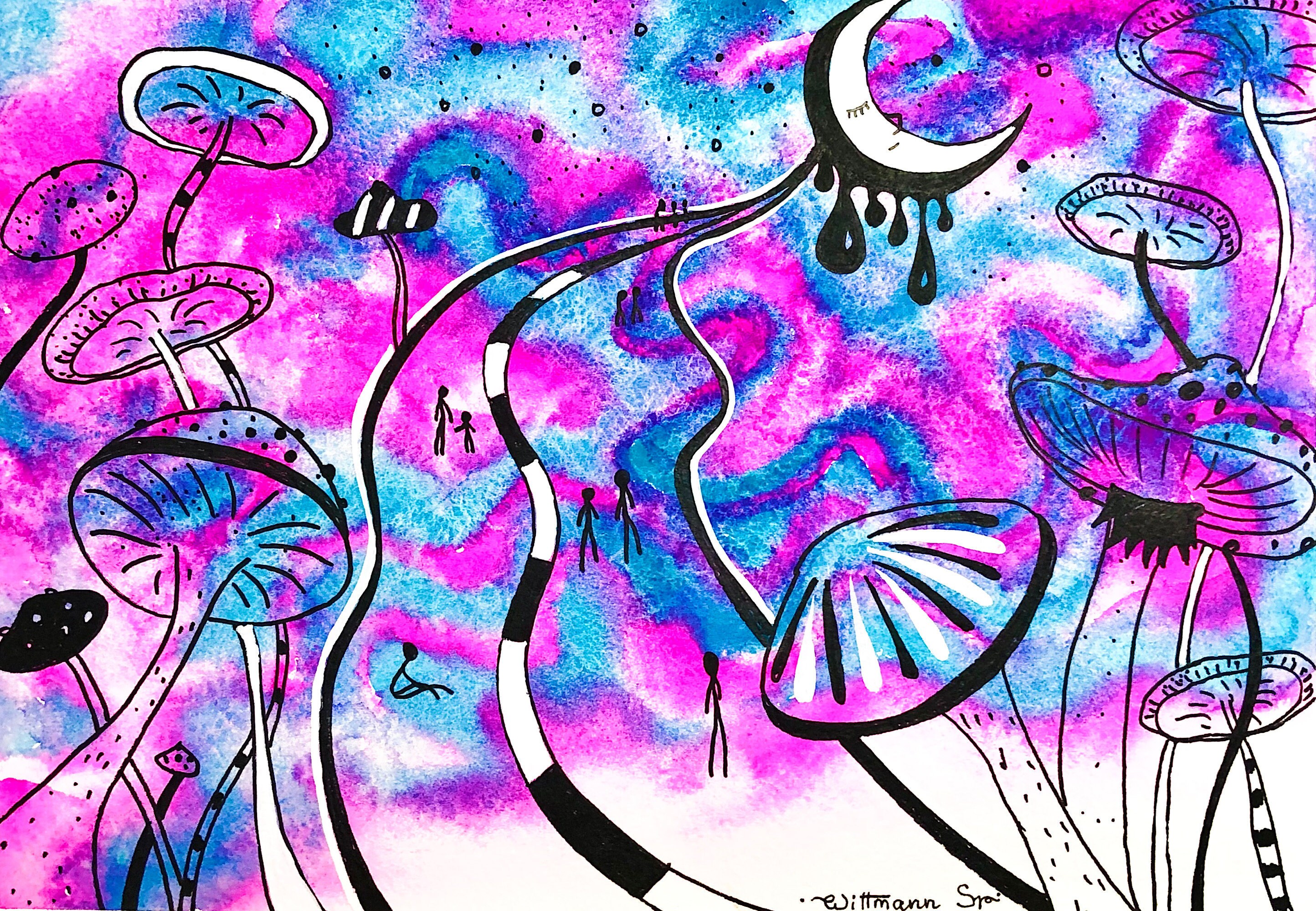 Trippy Painting Plants Original Art Psychedelic Watercolor Etsy