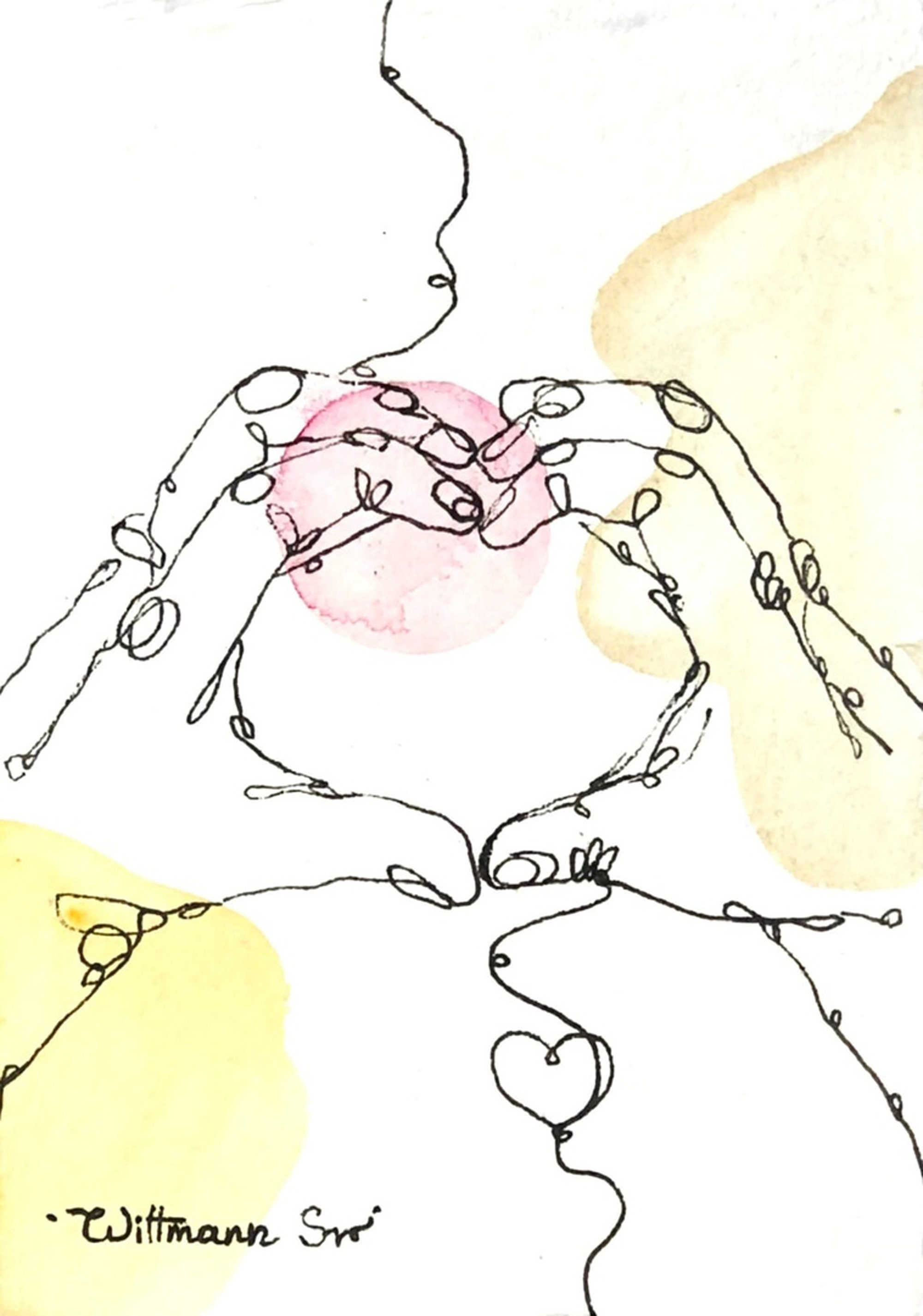 Single Line Drawing Original Art Watercolor Painting Mini Etsy