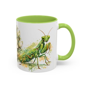 Watercolor Praying Mantis Mug, Green Insect Art, Nature Lover Gift 11oz