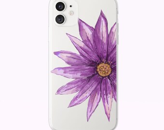 Pen And Ink Purple Daisy Clear iPhone Case from Tiny Quail