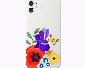 Bright Hand Drawn Iris and Poppy  iPhone Case by Tiny Quail