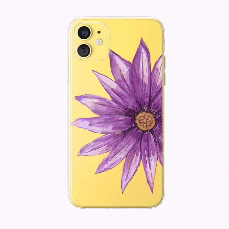 Pen And Ink Purple Daisy Clear iPhone Case from Tiny Quail