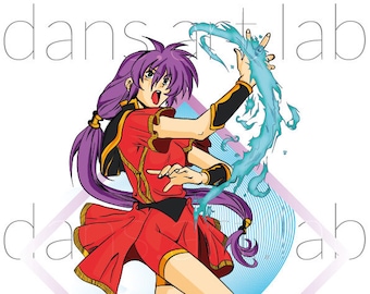 Anime Magic Girl - Blue Fire - A4 Size