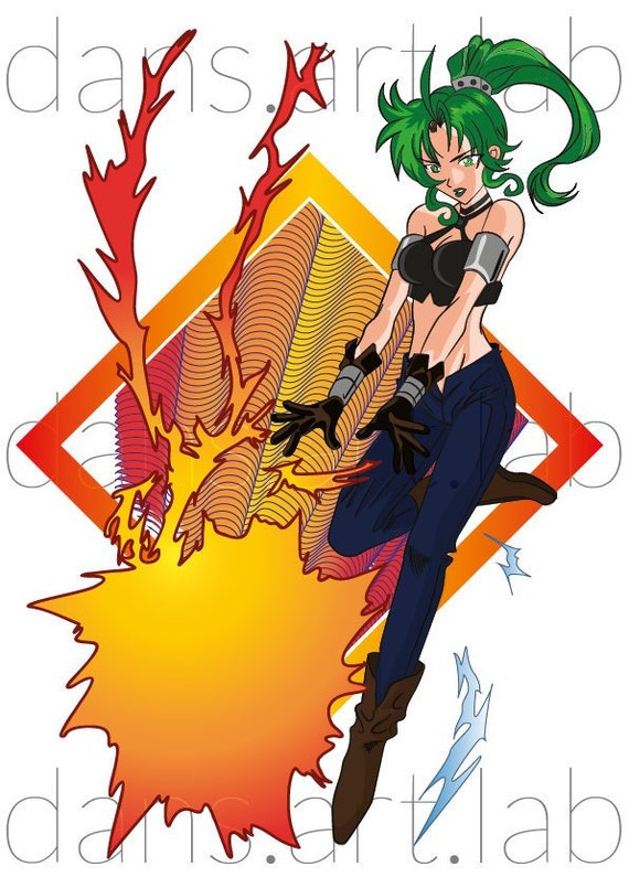 Anime Magic Girl Fireball Attack A4 Size Etsy