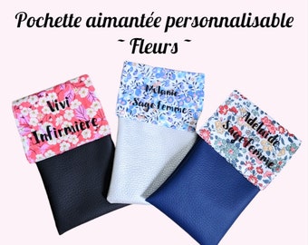 Pochette infirmière aimantée personnalisée  pour stylo , pochette soignant , pochette fleurs , accessoire hôpital