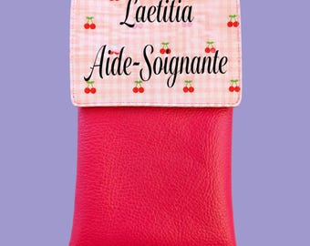 Customizable Magnetic Nurse Pouch in Faux Leather and Cotton – Nurse Accessory – Magnetic Case for Pens, Badges, Gifts