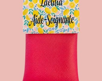 Customizable Magnetic Nurse Pouch in Faux Leather and Cotton – Nurse Accessory – Magnetic Case for Pens, Badges, Gifts