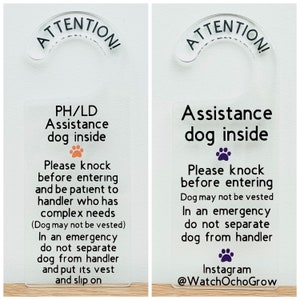 Personalised Reusable Clear Acrylic Assistance Dog Door Hanger | Hotel Door Attention | Assisted Living Accommodation | Pet Paw Prints