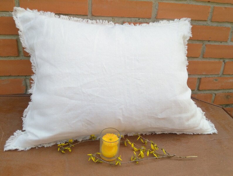 Soft Linen Pillow Case with Fringe. Organic Washed 100 Linen Etsy