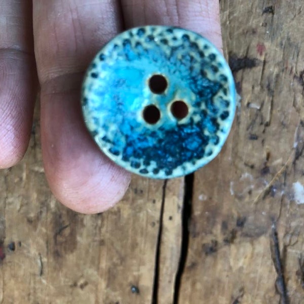 Boutons de céramique façonné à la main, glaçure bleu lagon
