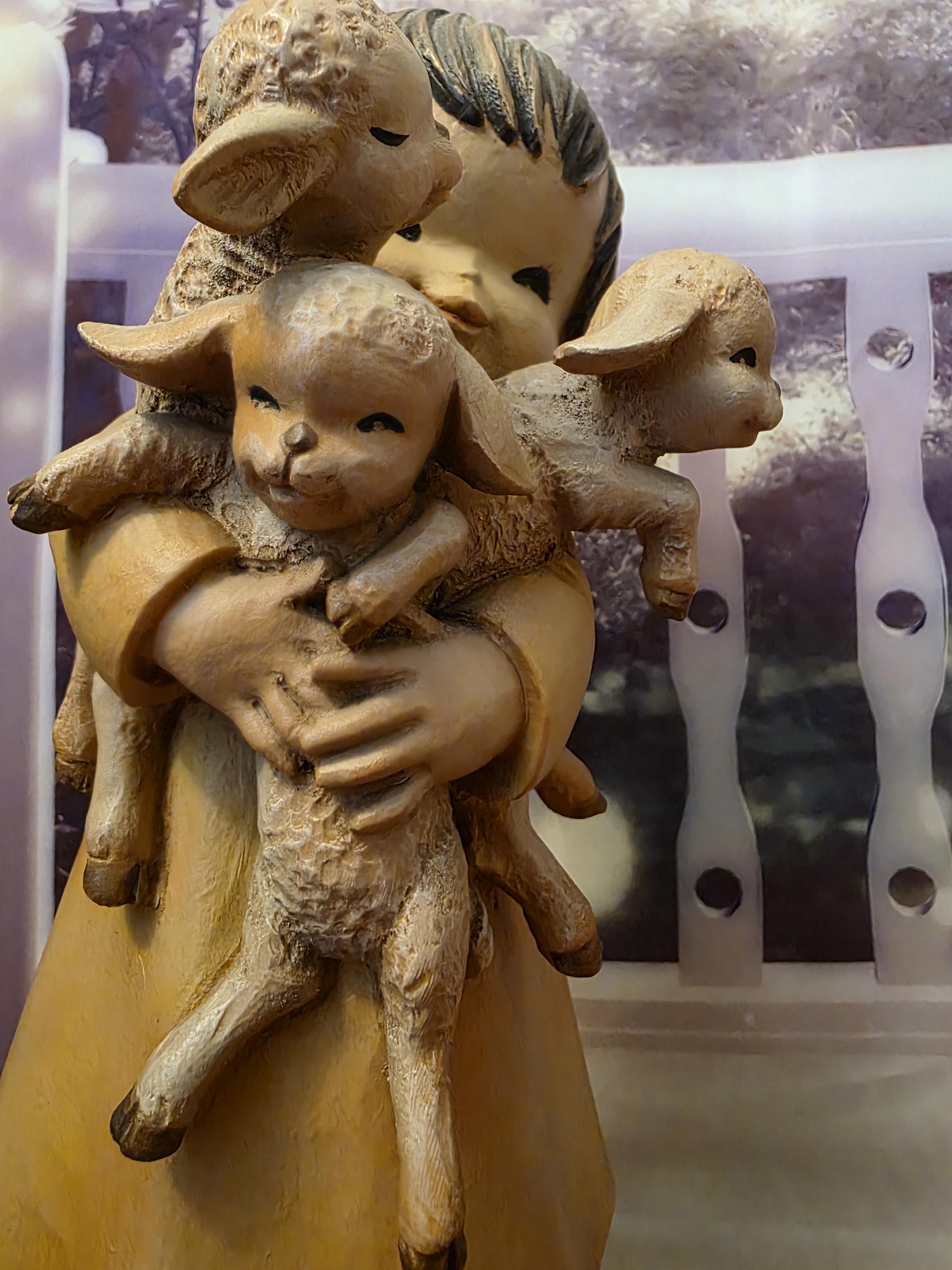 Anri Ferrandiz Woodcarved Girl Hugging 3 Lambs - Etsy