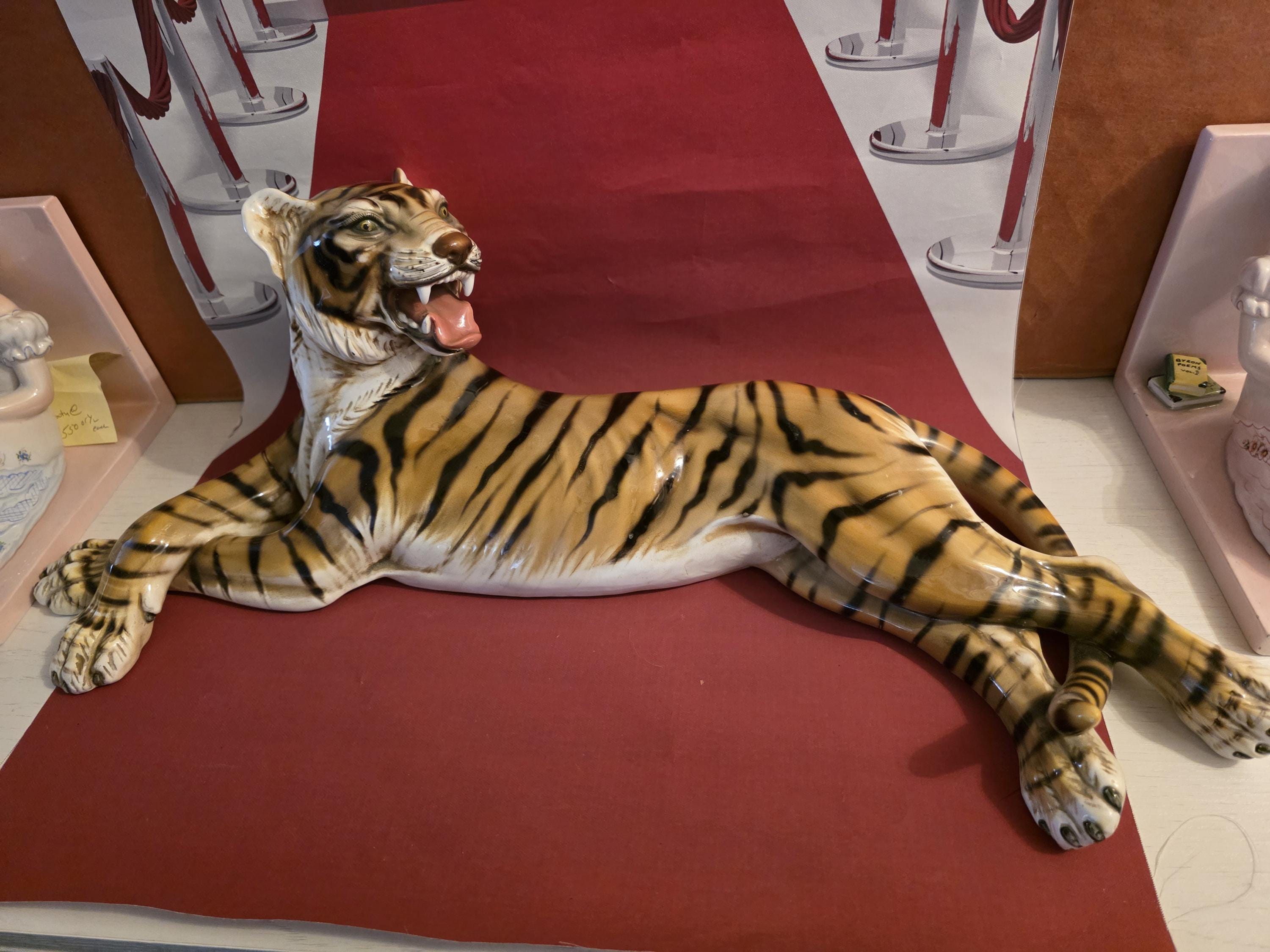 Ceramiche Ronzan イタリア タイガー 置物 Ronzan Tiger - Italian Ceramics - Bassano Italy - 1950s