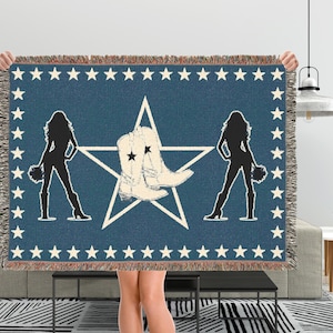 Vintage DC Inspired Blanket | Cowboys Tapestry Throw | Dallas Fans Gifts | Football Cheerleaders Fan Cover | New Home Housewarming Gifts