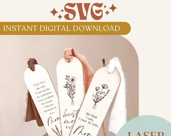 Moeder bladwijzer SVG lasergesneden bestand: gegraveerd bloemenontwerp (digitale download)