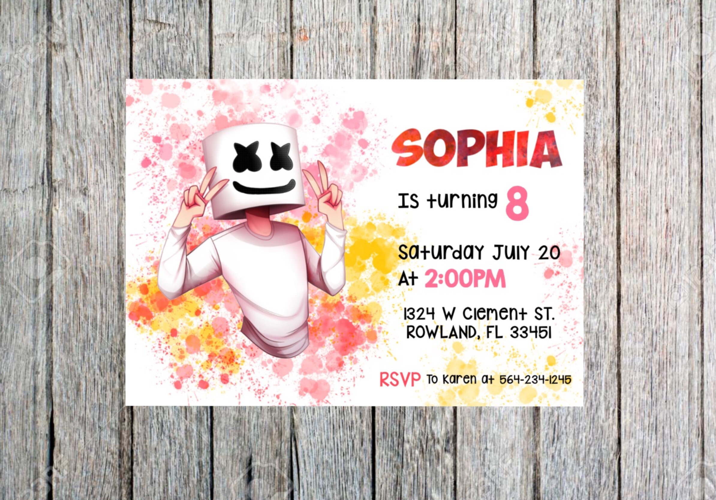 Marshmello Birthday Invitation 5x7 Digital PDF JPG Etsy