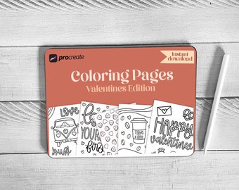 Valentines Coloring Pages for Procreate: 12 Hand-Drawn Designs (Digital Download)