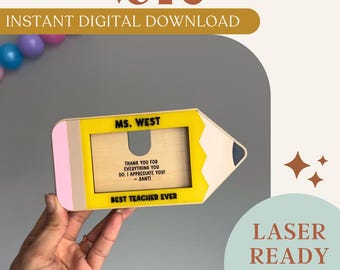 Pencil Gift Card Holder SVG, Laser Cut Teacher Gift (Digital Download)