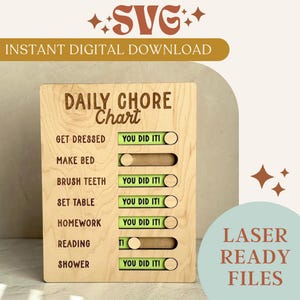 SVGデジタルダウンロード日課表、Glowforge対応デジタルファイル、レーザー対応デジタルSVGファイル、インスタントダウンロード、キッズリワードシステム