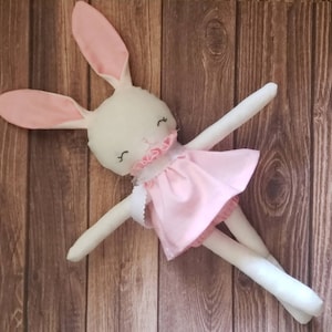 Soft Bunny Doll - Handmade Fabric Bunny Toy - Easter Basket Stuffer - Whimsical Plush Bunny - Nursery Decor - Stuffed Animal Gift