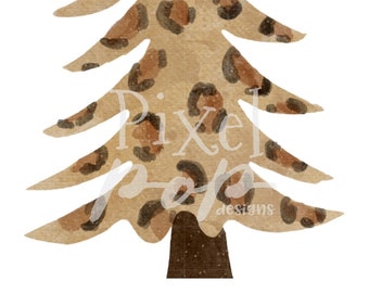 Leopard Cheetah Christmas Tree Watercolor Sublimation PNG | Hand Drawn Design | Sublimation PNG | Digital Download | Printable Artwork | Art