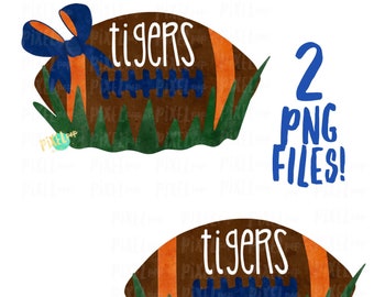 Tigers Orange Blue Football Watercolor Hand Drawn Sublimation Design PNG | Digital Design | Transfer | Digital Print | Printable | Clip Art