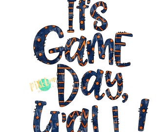 It's Game Day, Y'all! Blue and Orange Football Sublimation Digital PNG | Sublimation Design | Heat Transfer | Digital | Printable | Clip Art