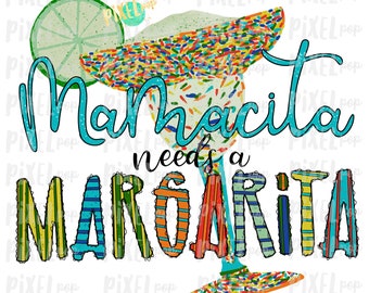 Mamacita Needs a Margarita Cinco de Mayo 昇華デザイン PNG | 手描き PNG | 昇華 | デジタルダウンロード | 印刷可能なアート | クリップアート