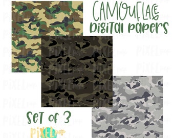Camouflage Digital Papers Set of Three | Camo Digital | Military Digital | Sublimation PNG | Digital Download | Digital Scrapbooking Paper