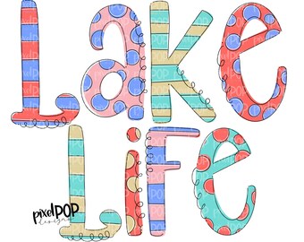 Lake Life Streifen Tupfen PNG | See | Sommer Design | Sublimationsdesign | Handgezeichnete Kunst | Digitaler Download | Druckbare Kunst | Clip-Kunst