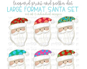 Conjunto PNG de seis piezas con cara de Papá Noel / Papá Noel / Sublimación navideña / Pintado a mano / Sublimación / Descarga digital / Ilustración imprimible