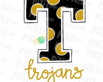 Sublimación digital PNG de T Trojans Black Gold / Diseño de sublimación / Transferencia de calor PNG / Descarga digital / Imprimible / Clip art