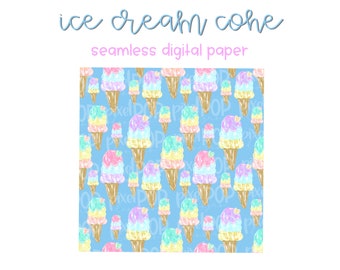 Ice Cream Cones Seamless Digital Paper PNG | Floral Art | Hand Painted | Sublimation | Digital Download | Digital Scrapbooking Paper