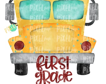 First Grade Red School Bus Watercolor Sublimation PNG Design | Hand Drawn PNG | Sublimation PNG | Digital Download | Printable Artwork | Art