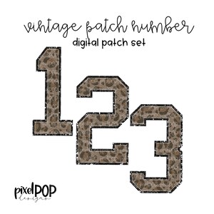 Vintage Patch numérique numéros PNG ensemble léopard et paillettes noires | Pack Alpha | Alphabet numérique | Jeu de polices | Écusson universitaire Letterman