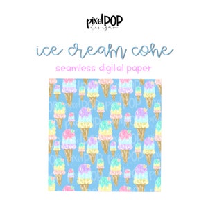 Ice Cream Cones Seamless Digital Paper PNG | Floral Art | Hand Painted | Sublimation | Digital Download | Digital Scrapbooking Paper