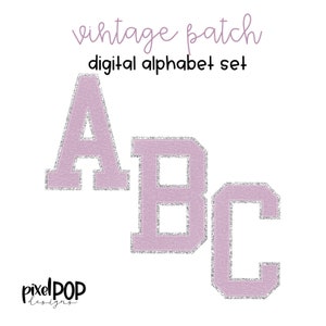 Ensemble de lettres PNG vintage, alphabet numérique, lavande et argent | Pack Alpha | Alphabet numérique | Jeu de polices | Image de l'écusson universitaire Letterman