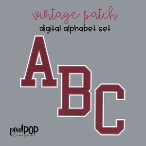Ensemble de lettres PNG vintage, alphabet numérique, bordeaux cramoisi et blanc | Pack Alpha | Alphabet numérique | Police de caractère | Écusson universitaire Letterman