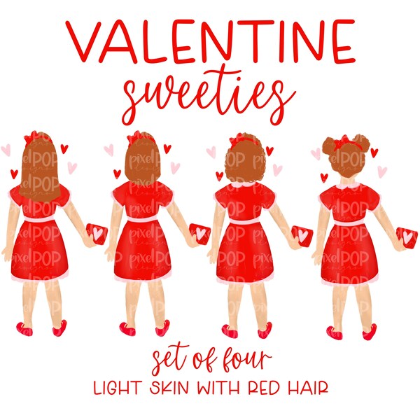 Valentine Sweeties Fair Skin Red Hair Girl Figures PNG | | de la Saint-Valentin Ornements de famille | Images de portrait de famille | Portrait numérique | Art