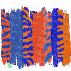 Blue and Orange Tiger Stripe Paint Brush Stroke Background Sublimation PNG | Team Colors | Transfer | Digital Print | Printable | Clip Art