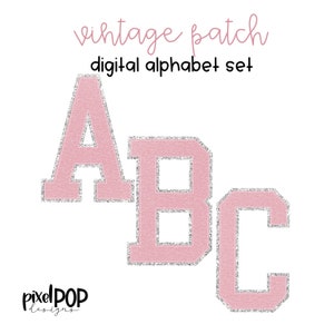 Ensemble de lettres PNG vintage, alphabet numérique, rose pâle et argent | Pack Alpha | Alphabet numérique | Jeu de polices | Image de l'écusson universitaire Letterman