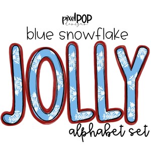 Conjunto de letras do alfabeto de floco de neve azul alegre | Fonte Alphapack | Aquarela | PNG | Letra de rabisco de sublimação | Conjunto de fontes | Letras de transferência