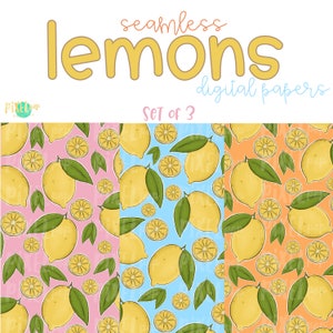 Zitronen Nahtloses digitales Papier Set von drei PNG | Handbemalte Zitronen | Sublimation PNG | Digitaler Download | Digitales Scrapbooking Papier
