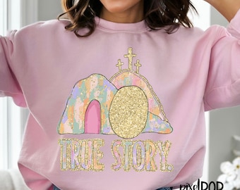 True Story Easter Tomb PNG | Religious Stone Design | He is Risen | Seasonal Design | Sublimation Design