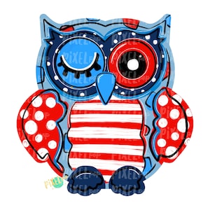 July 4th Owl PNG | Owl Sublimation | Owl Design | Hand Painted Digital Art | Owl | Printable Art | Digital Download | Red White Blue