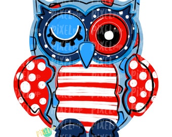 July 4th Owl PNG | Owl Sublimation | Owl Design | Hand Painted Digital Art | Owl | Printable Art | Digital Download | Red White Blue
