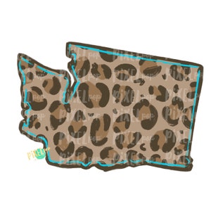 Estado de Washington Forma Turquesa e Leopardo PNG | Washington | Estado de origem | Design de sublimação | Transferência de calor | Digital | Estampa de leopardo