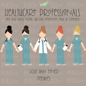 Female Healthcare Professionals Fair Skin Tone Stick People Figures PNG | Stick People | Stick Figure | Portrait Images | Nurse PNG | Doctor